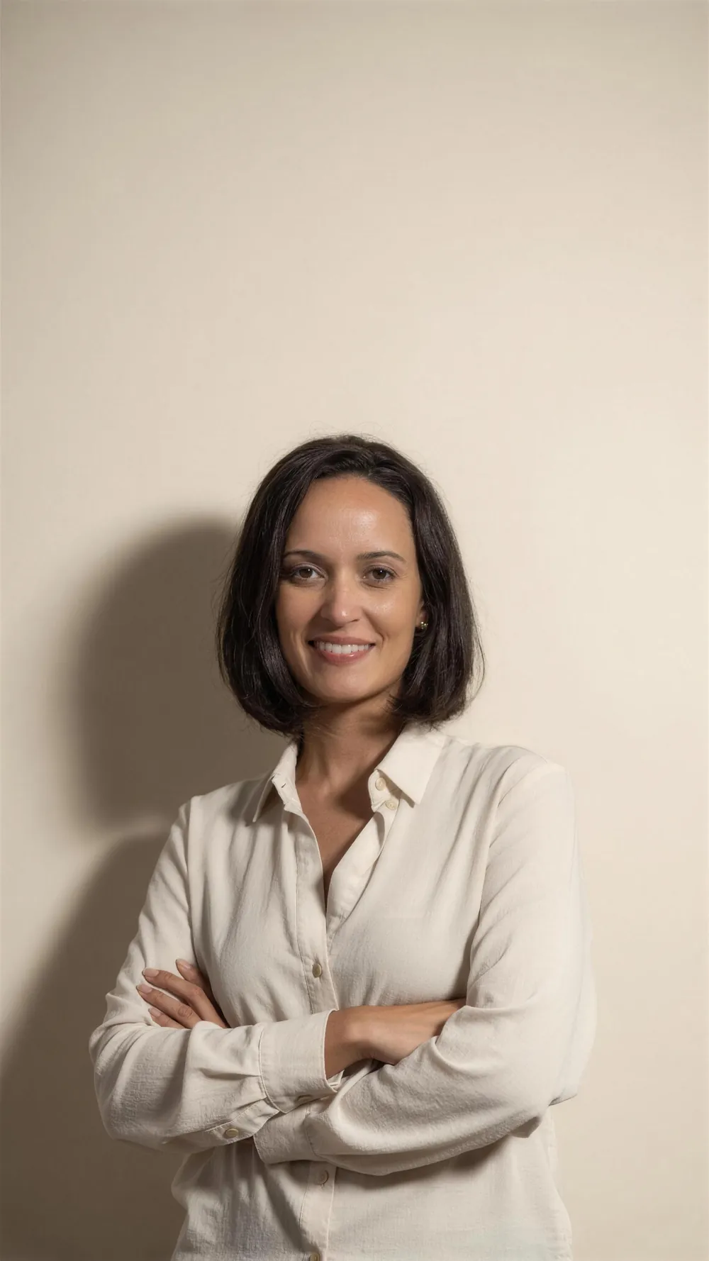 Dra. Viviane Vendramini de braços cruzados, sorrindo